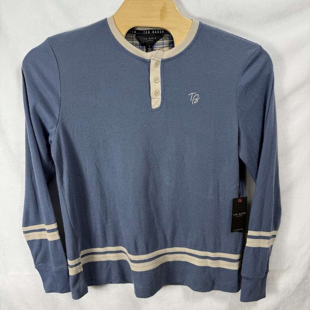 Ted Baker Shirt Men L Folkstone Grey Micro Waffle Pullover Preppy Casual Comfort
